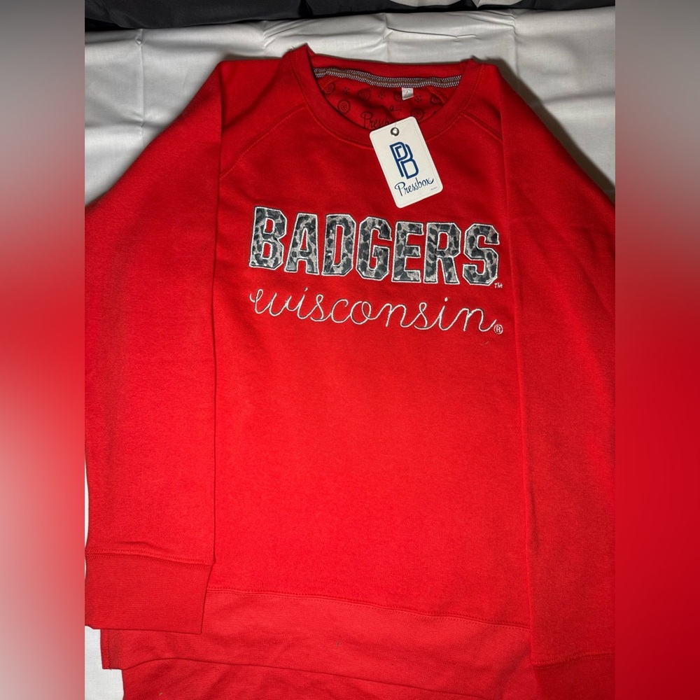Women's Red Wisconsin Badgers Steamboat Animal Print Raglan Pullover Sweatshirt